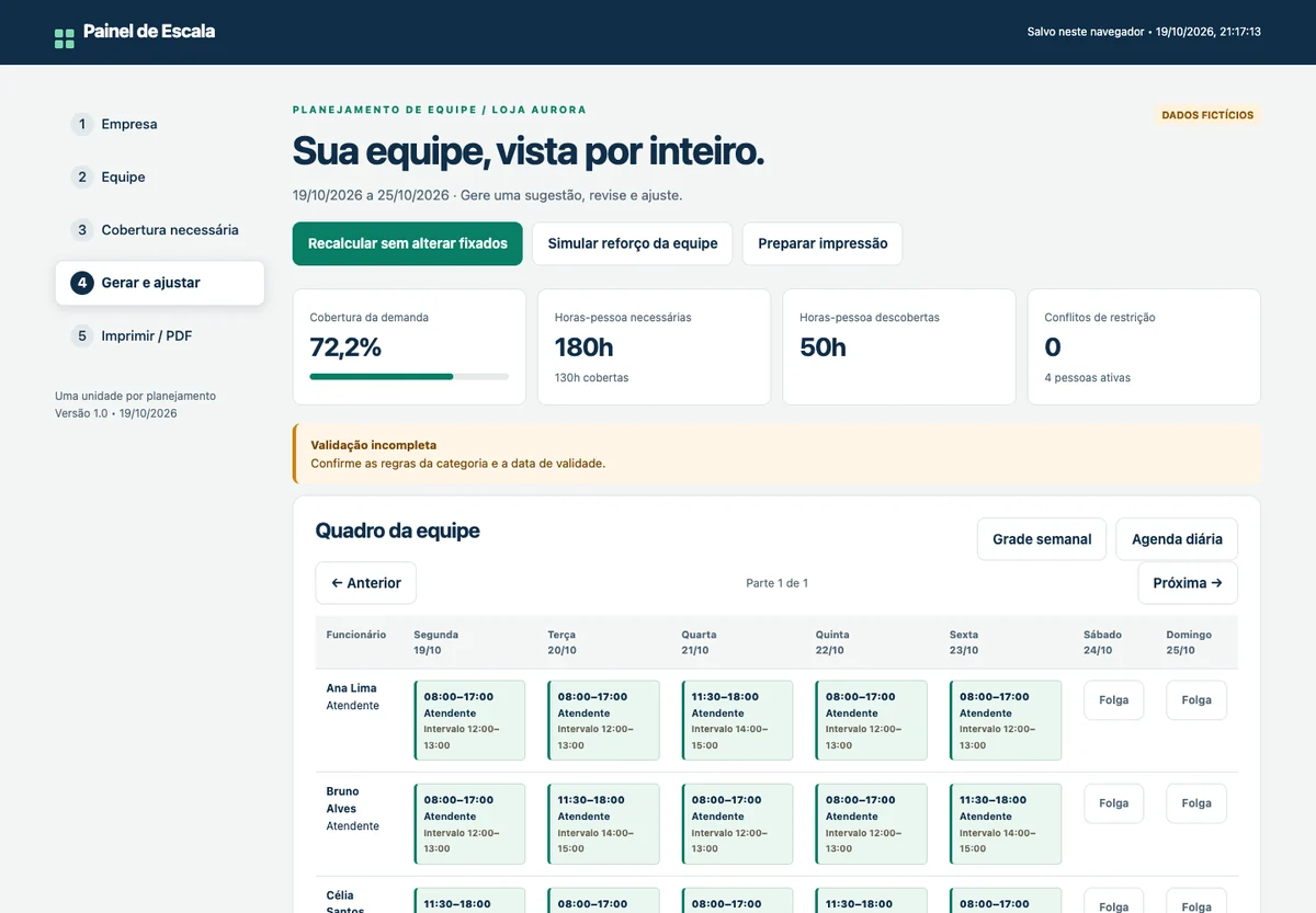 Grade semanal real gerada pelo motor